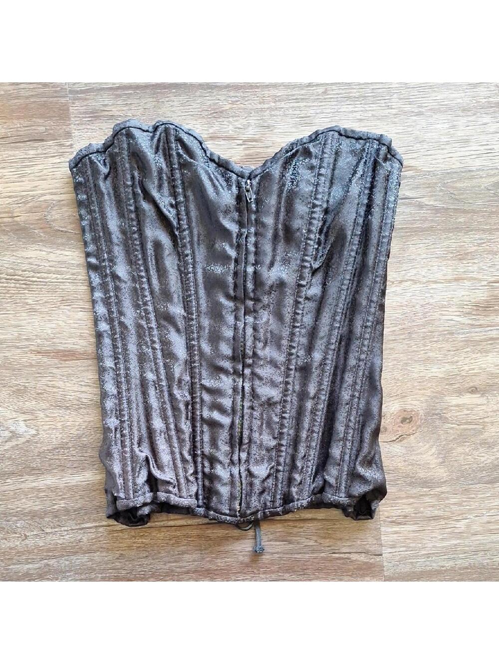 Daisy Corsets Black Zip Front Tie Back Corset Size Medium